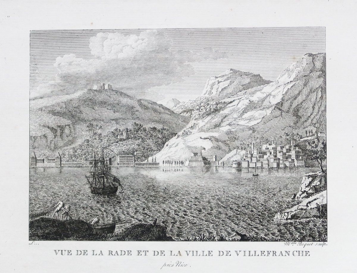 Gravure ancienne de la Rade de Villefranche-sur-Mer