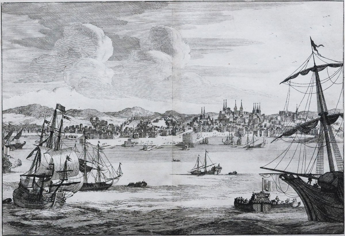 Antique Engraving Of Lisbon, Portugal-photo-2