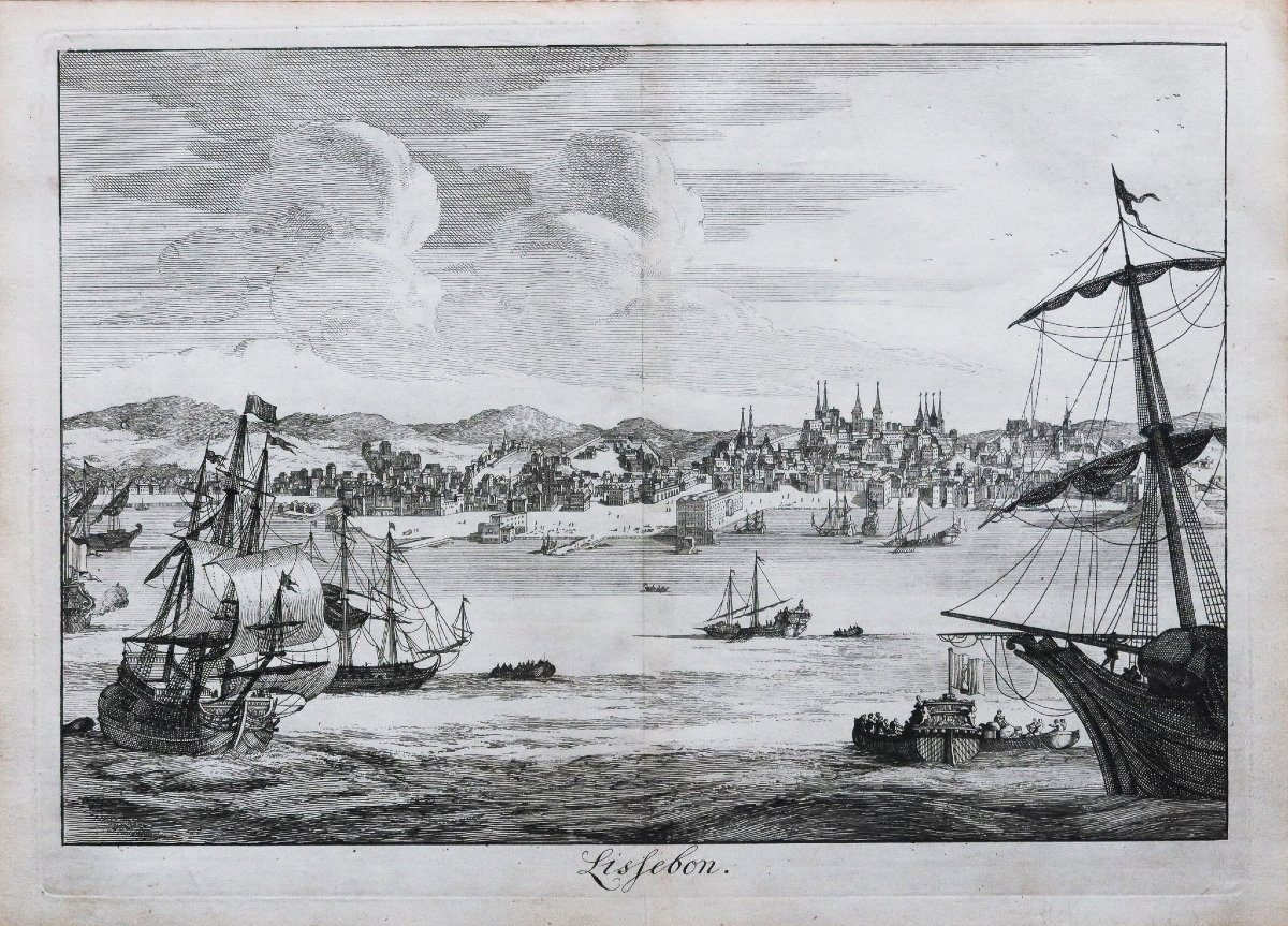 Antique Engraving Of Lisbon, Portugal