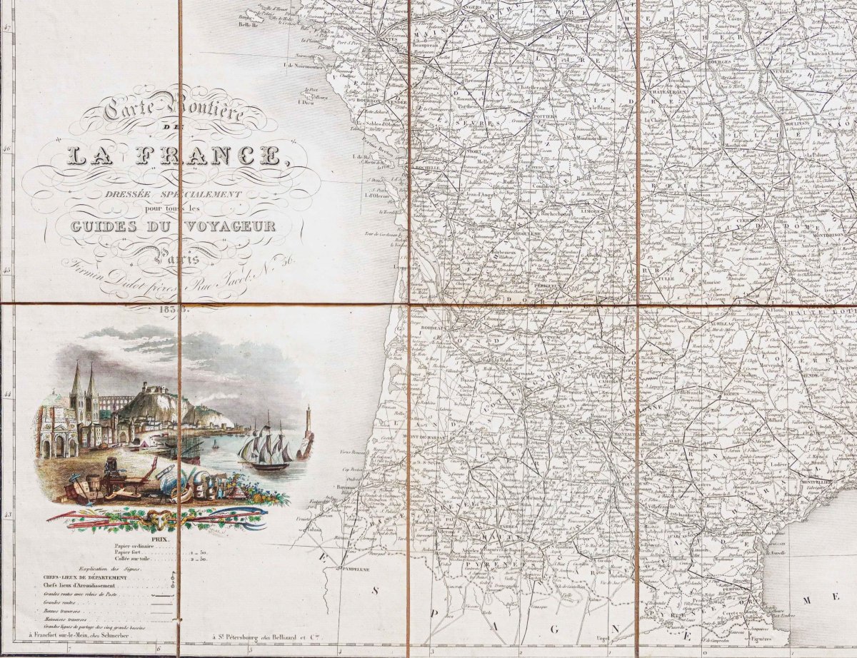 Original Antique Road Map Of France From 1838-photo-2