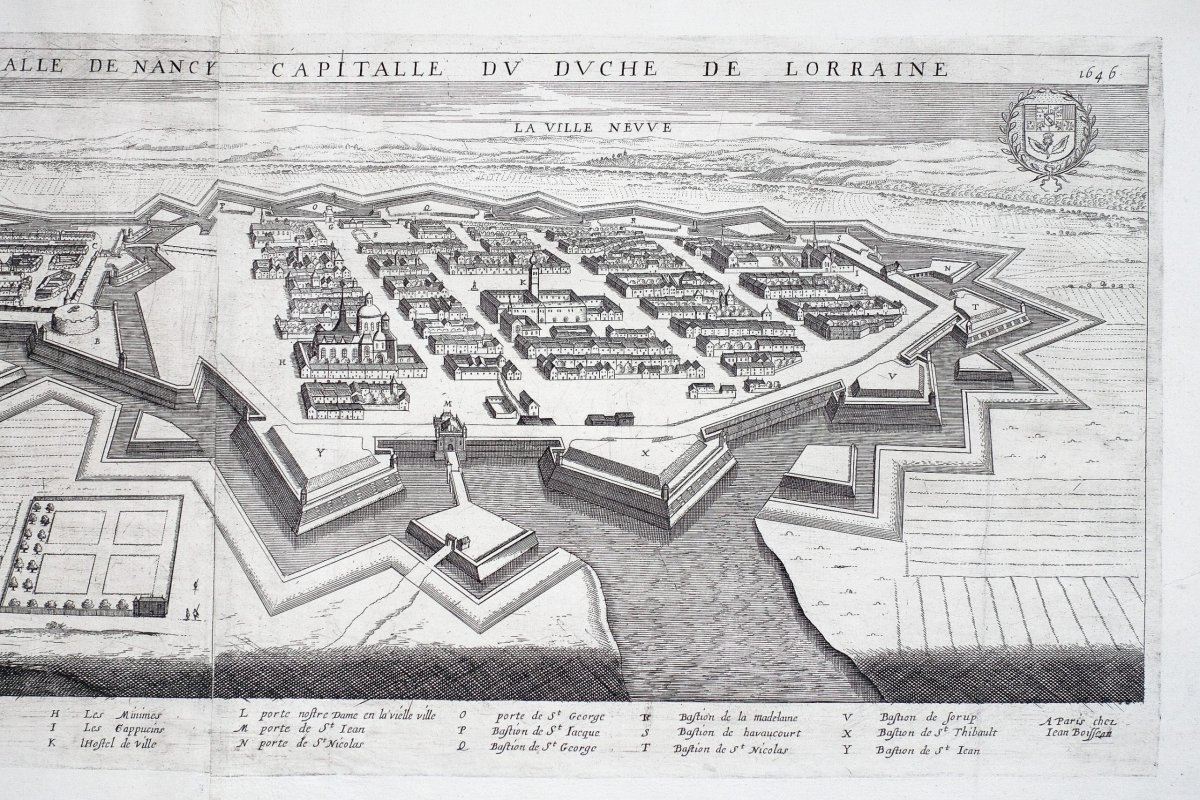 Gravure Ancienne – Plan Perspectif De La Ville Ducalle De Nancy Capitale Du Duché De Lorraine-photo-2