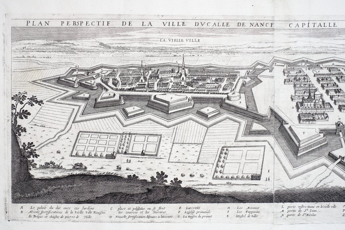 Gravure Ancienne – Plan Perspectif De La Ville Ducalle De Nancy Capitale Du Duché De Lorraine-photo-3