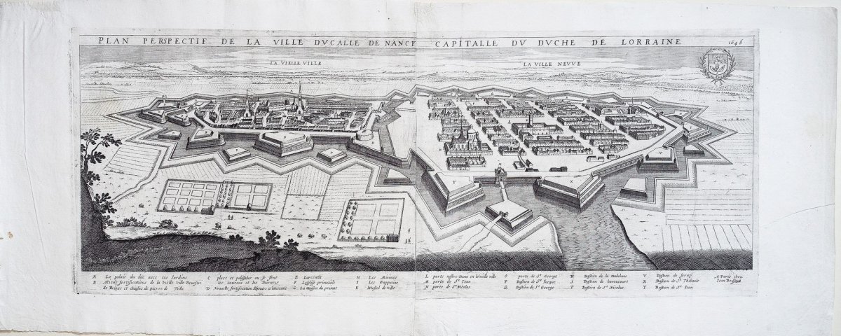 Gravure Ancienne – Plan Perspectif De La Ville Ducalle De Nancy Capitale Du Duché De Lorraine-photo-4
