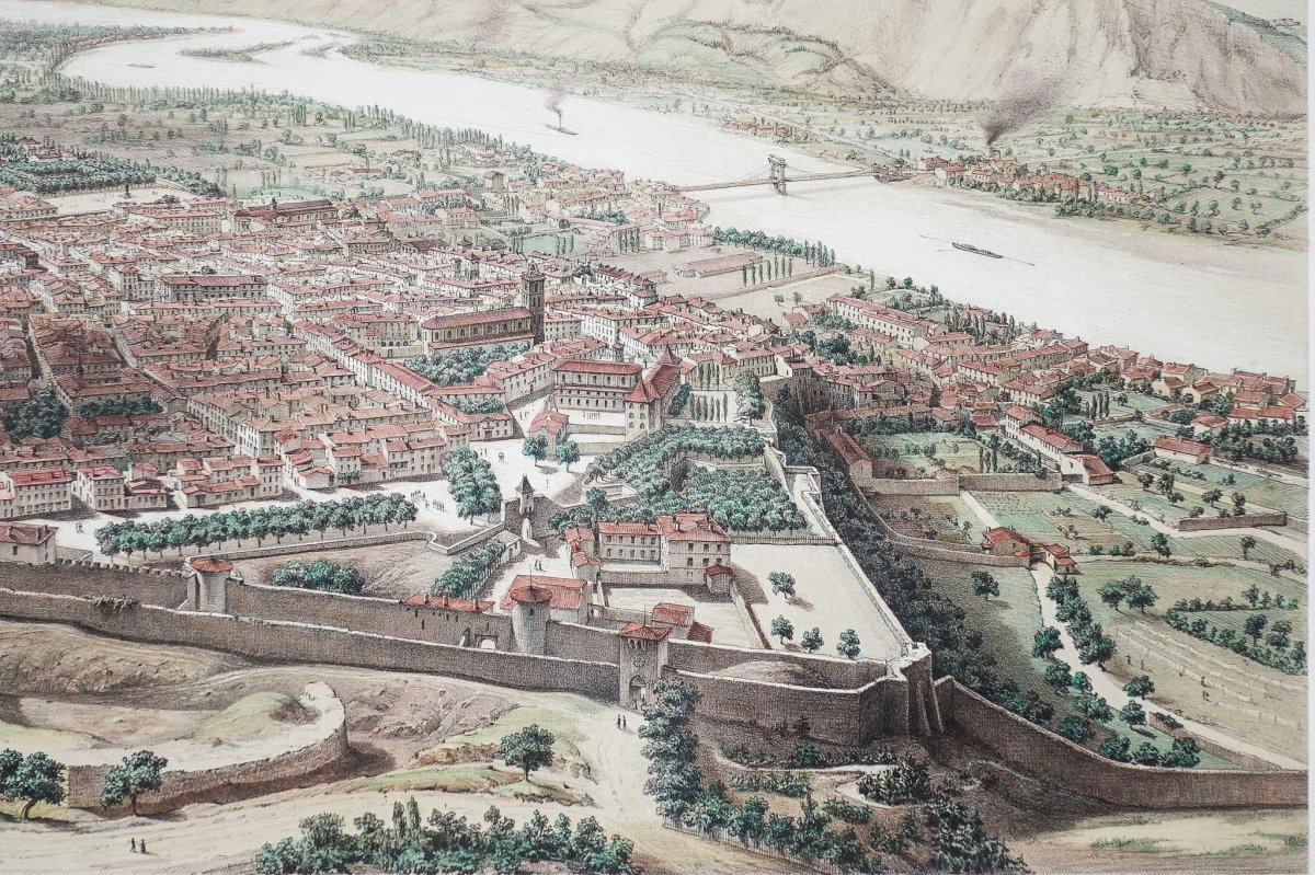 Old Engraving From Valence - View Taken From The Polygon - Air Travel In France-photo-2