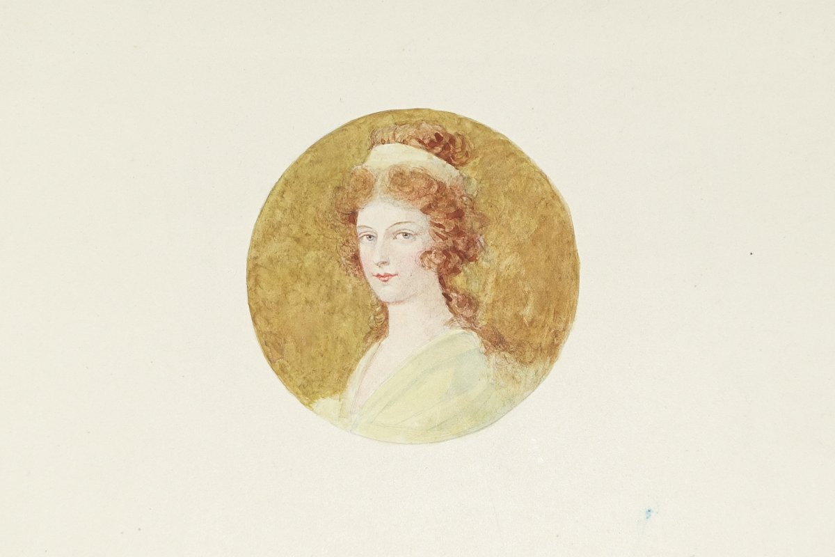 Aquarelle Originale – Médaillon – Année 1920 -1940