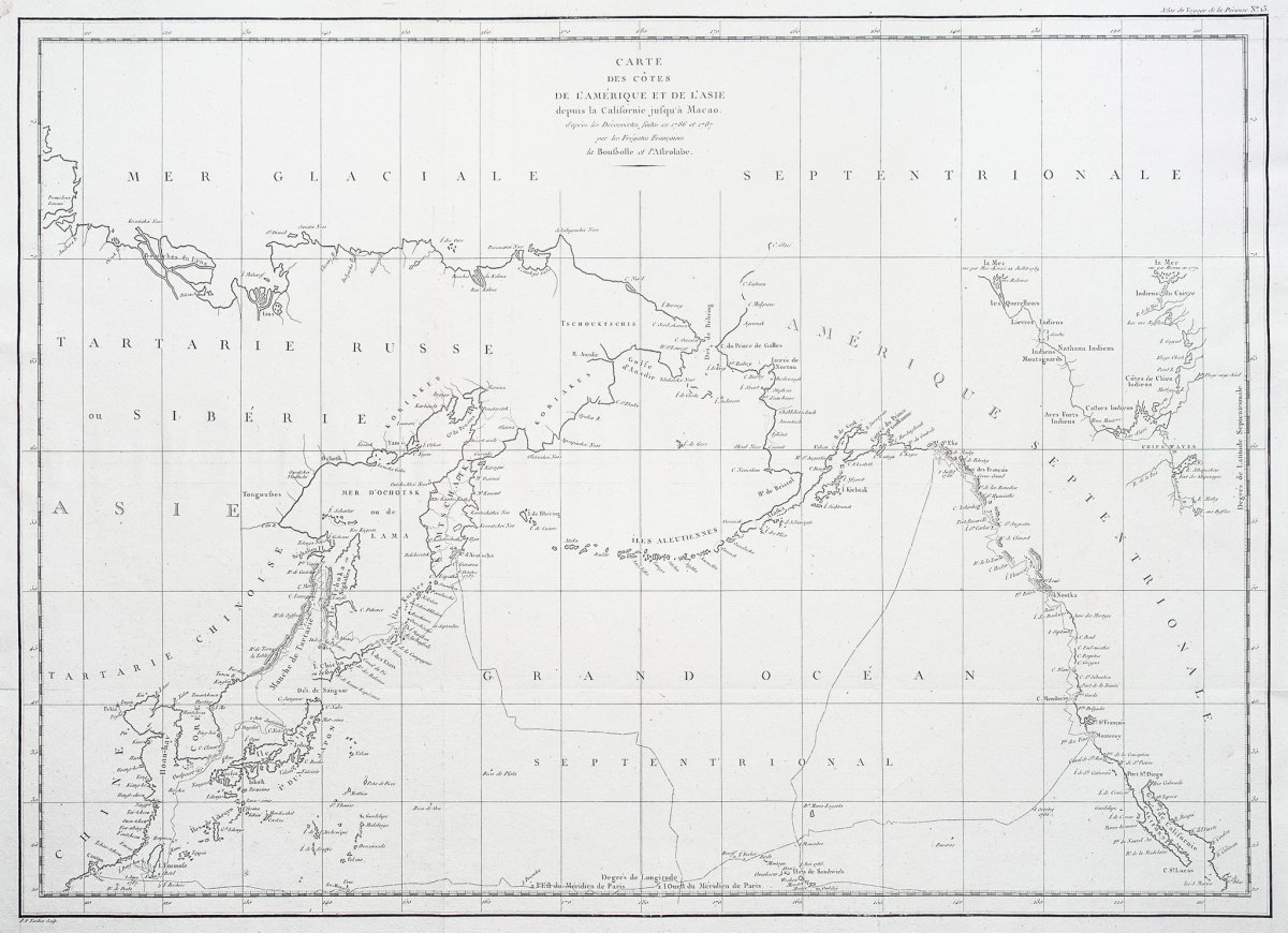 La Pérouse – Carte géographique ancienne des Côtes de l’Amérique & de l’Asie