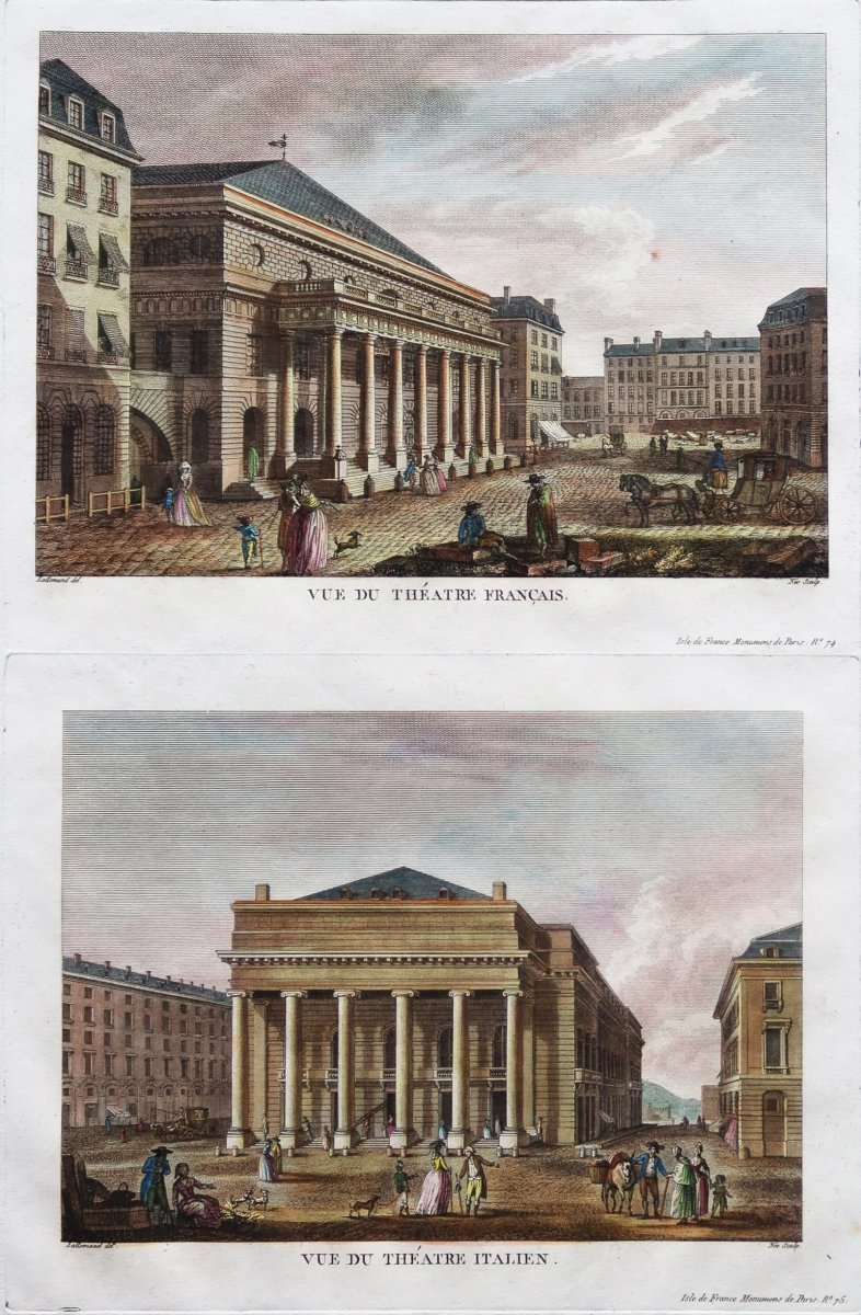 Gravure ancienne – Théâtre français – Théâtre italien – Paris