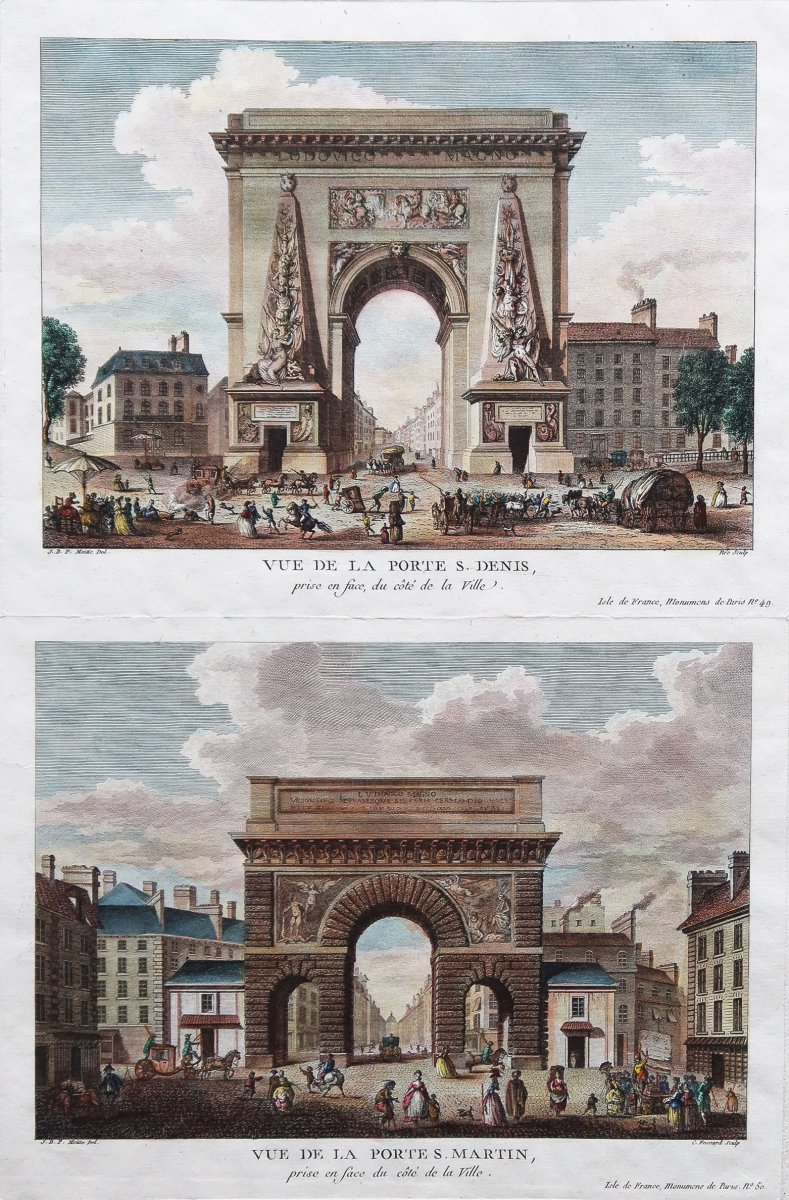 Gravure ancienne – Vue de La Porte Saint Denis & Porte Saint Martin – Paris