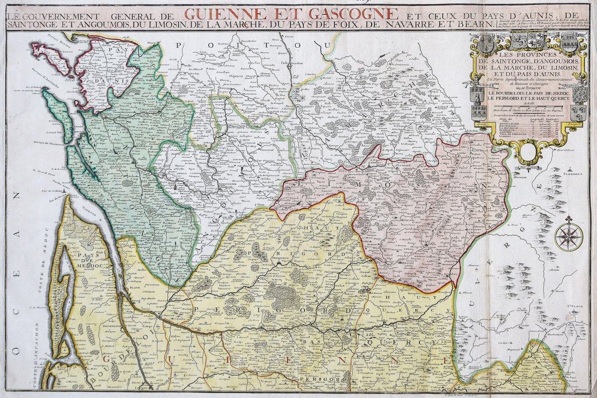 Original Antique Map South West Of France