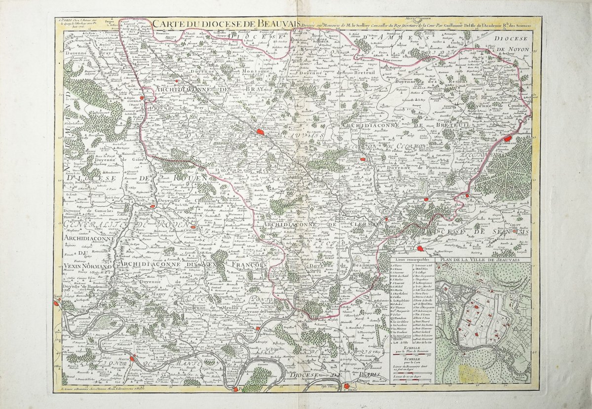 Diocèse De Beauvais -antique Map-photo-2