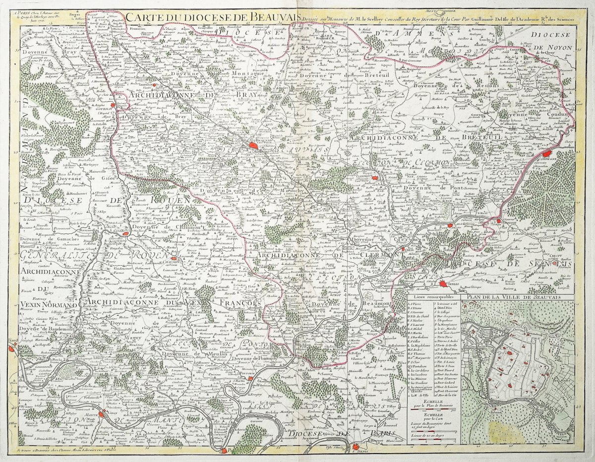 Diocèse De Beauvais -antique Map