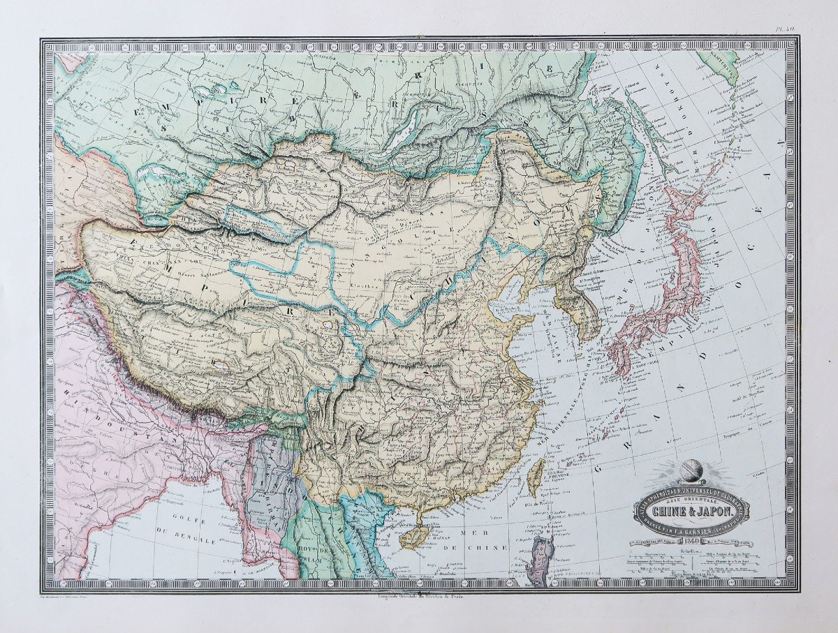 Carte géographique ancienne de la Corée - Japon - Chine