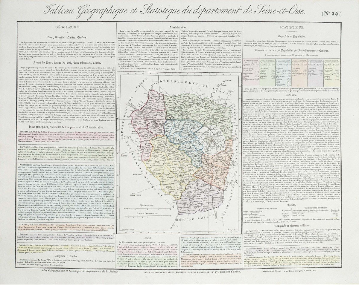 Original Antique Map Of Ile De France