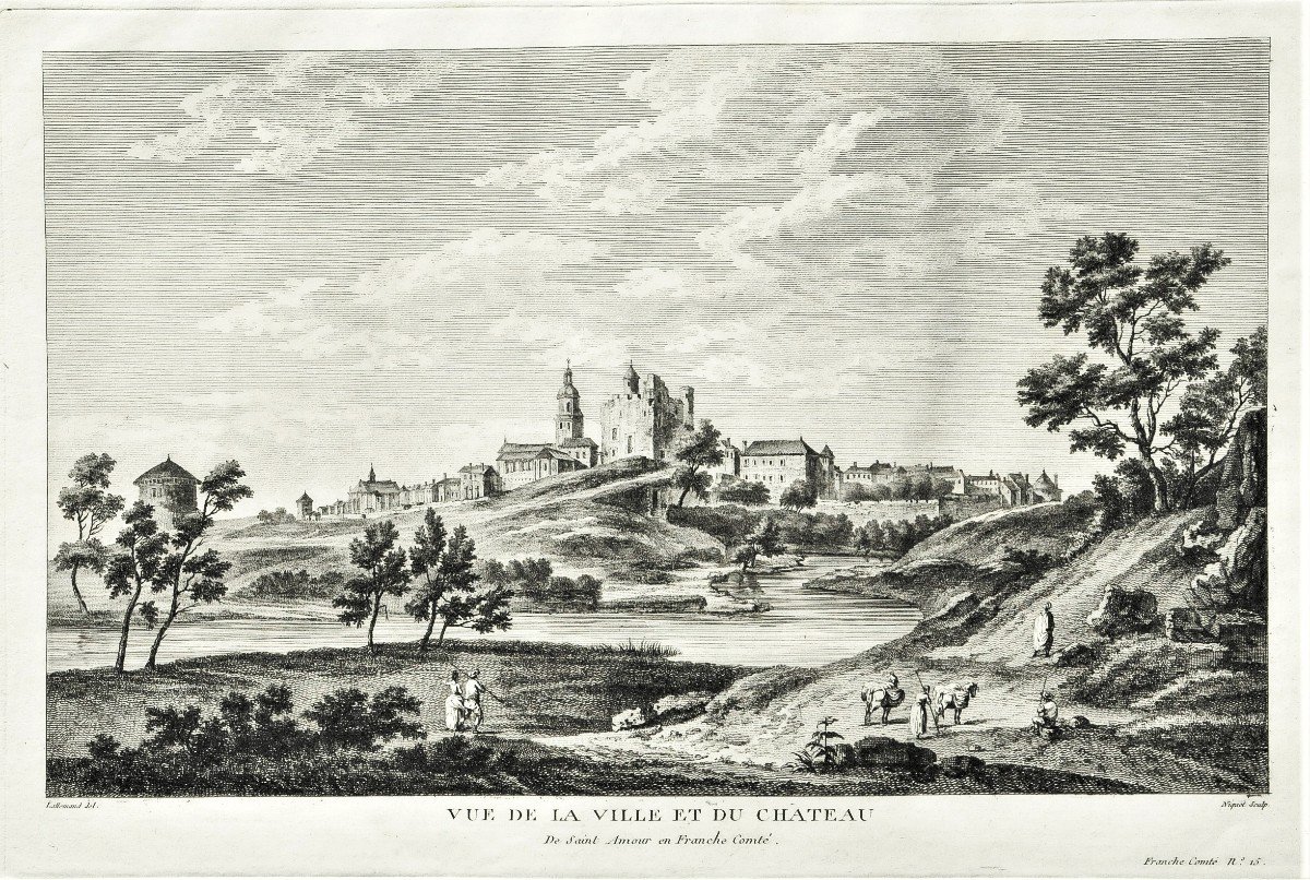 Engraving Old Town And Castle Of Saint Amour