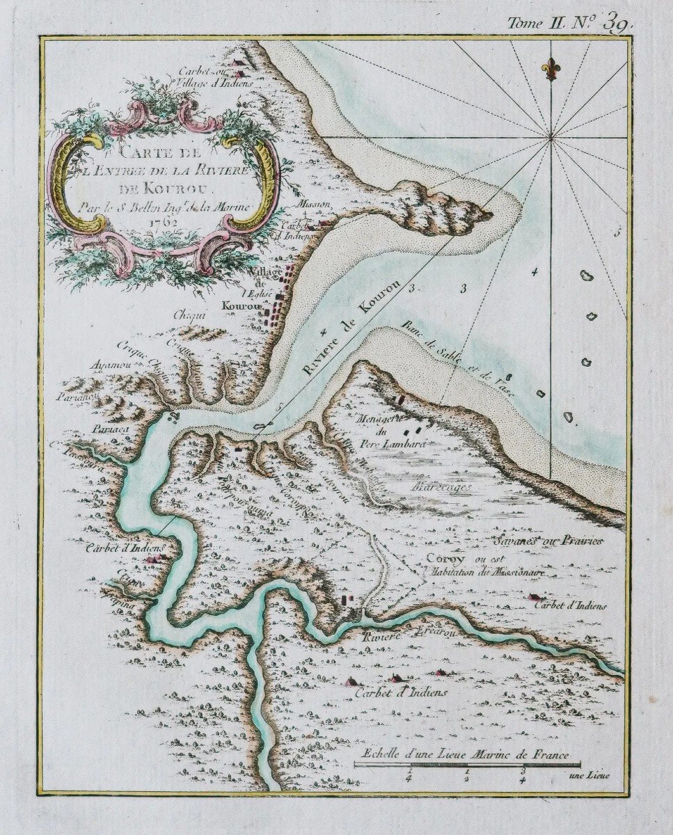 Carte marine ancienne du fleuve Kourou - Guyane