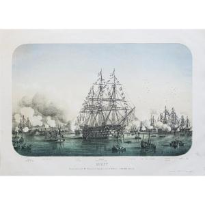 Lithographie ancienne du Port de Brest