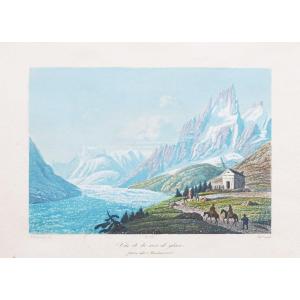 Gravure ancienne de la Mer de glace - Mont Blanc - Savoie