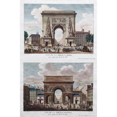 Gravure ancienne – Vue de La Porte Saint Denis & Porte Saint Martin – Paris