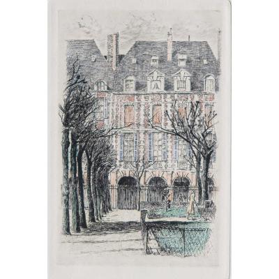 Place Des Vosges - Paris - Antique Engraving