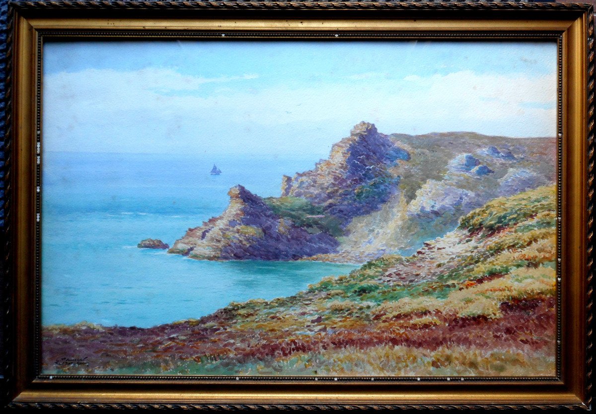 Léon HAMONET (1877-1953) aquarelle dimensions et qualité EXCEPTIONNELLES !!! ERQUY - PETIT PORT-photo-2
