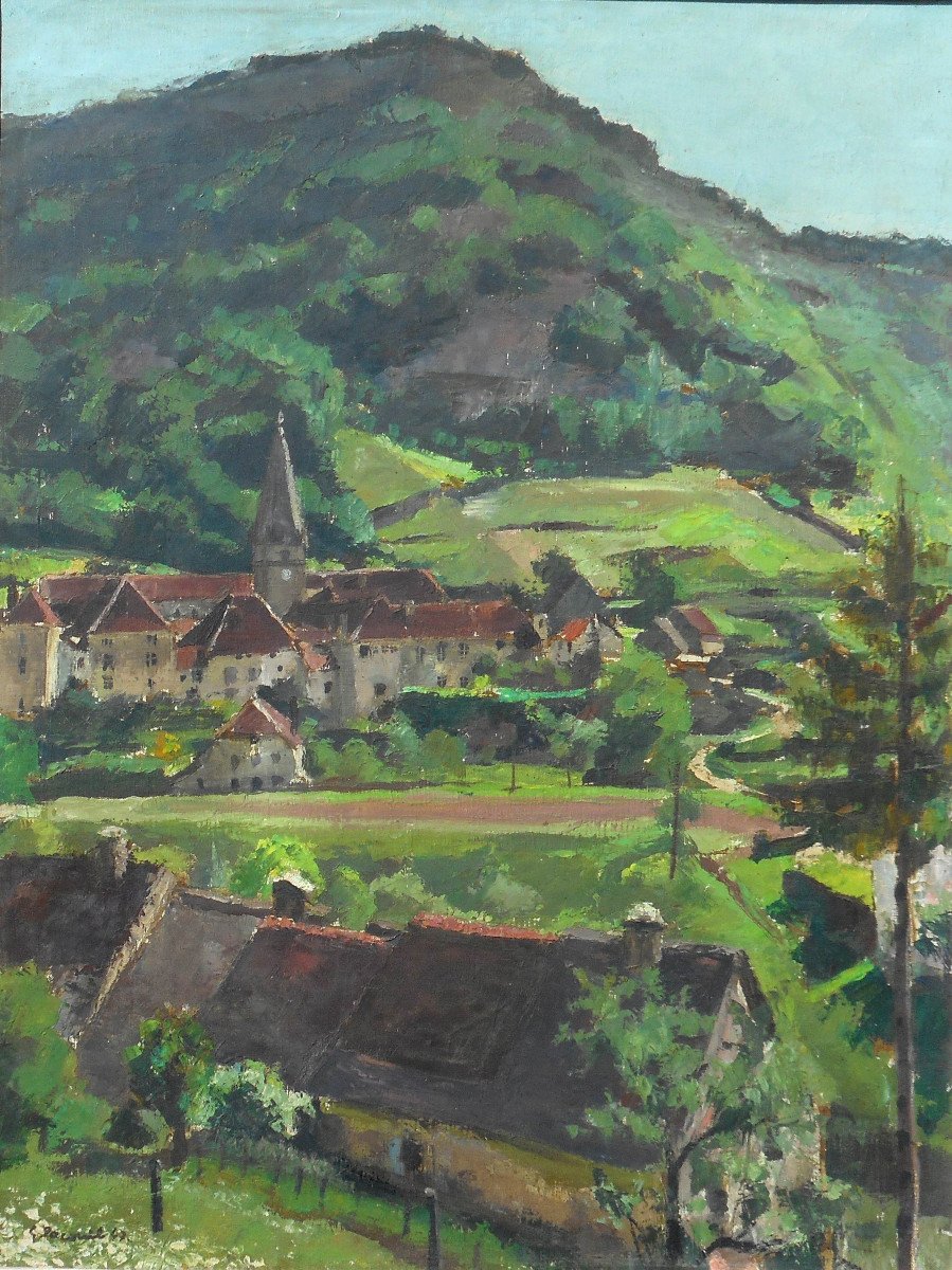 Georges PACOUIL (1903-1996) JURA - BAUME- LES-MESSIEURS 1947 -HST 65 x 50cm-photo-3