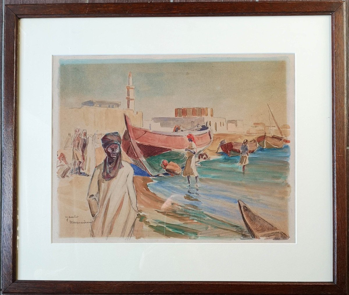 Maurice Menardeau (1897-1977) Gambia - Watercolor 33 X 41 Cm (50.5 X 59.5 Cm Framed)-photo-4