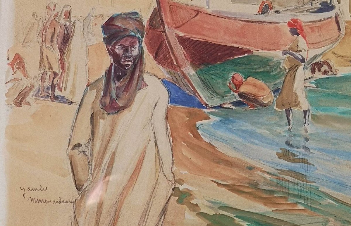 Maurice Menardeau (1897-1977) Gambia - Watercolor 33 X 41 Cm (50.5 X 59.5 Cm Framed)-photo-2