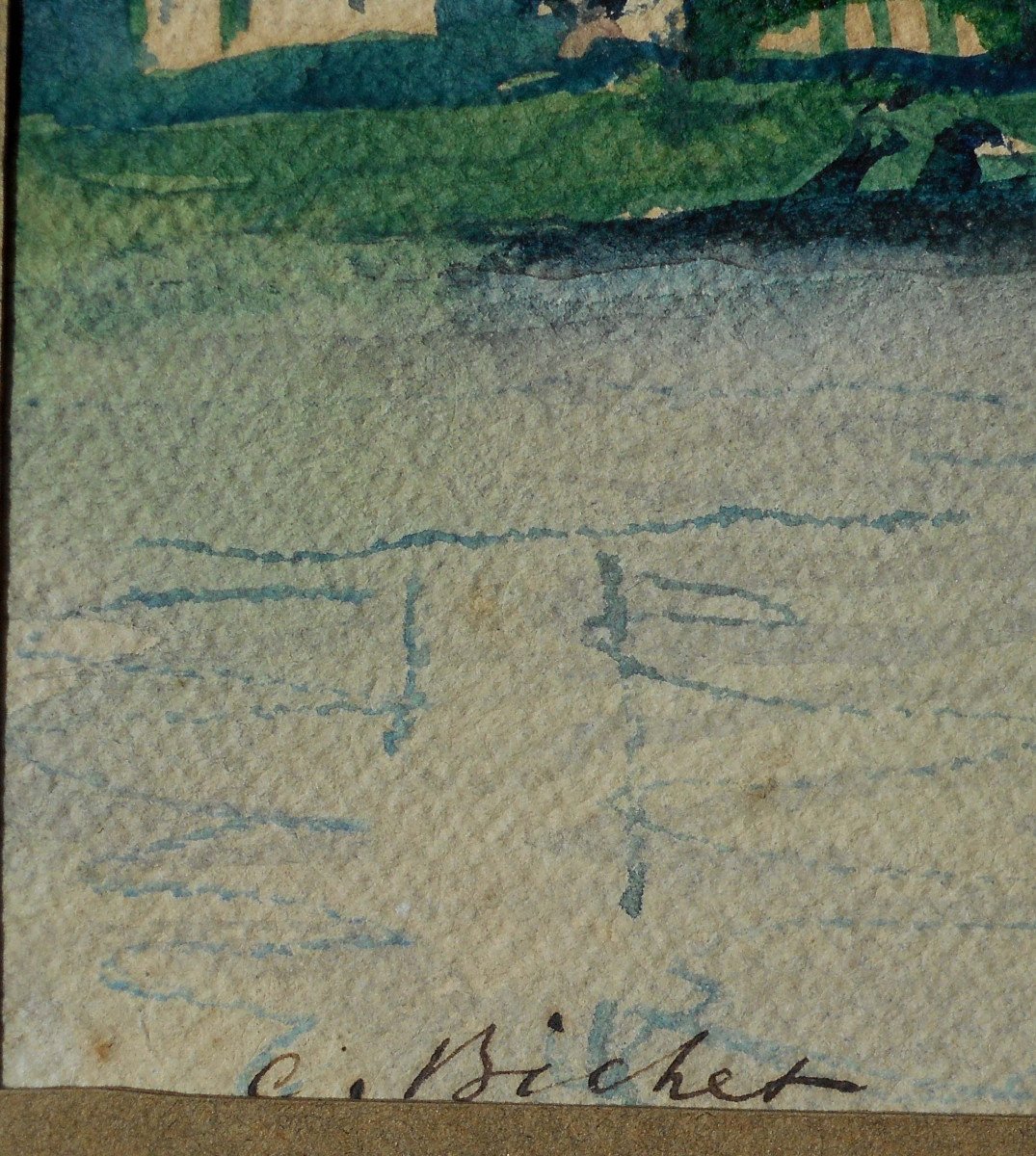 CHARLES  BICHET (1863-1929) LIMOGES le PONT NEUF aquarelle 25 x 32 cm 1921-photo-2