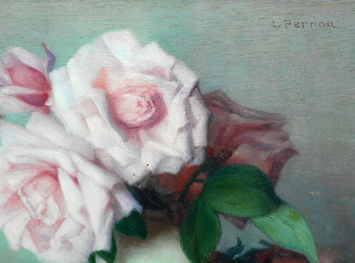 Charles PERRON (1893-1958) bouquet de roses - hsp 27 x 35 cm-photo-3