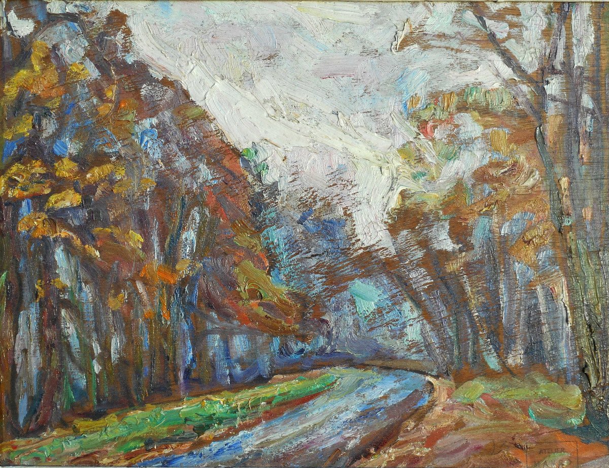 MANIA  MAVRO (1889-1969) ecole de CROZANT - forêt vraisemblablement en CREUSE-photo-4