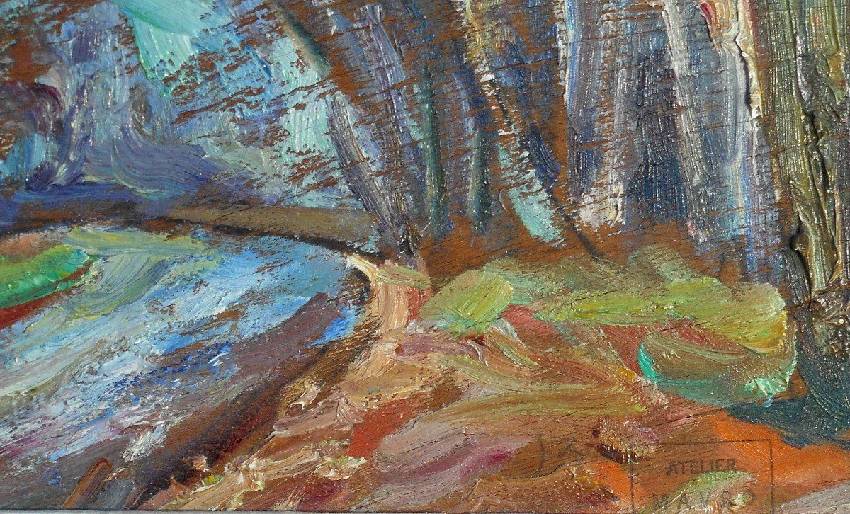 MANIA  MAVRO (1889-1969) ecole de CROZANT - forêt vraisemblablement en CREUSE-photo-1