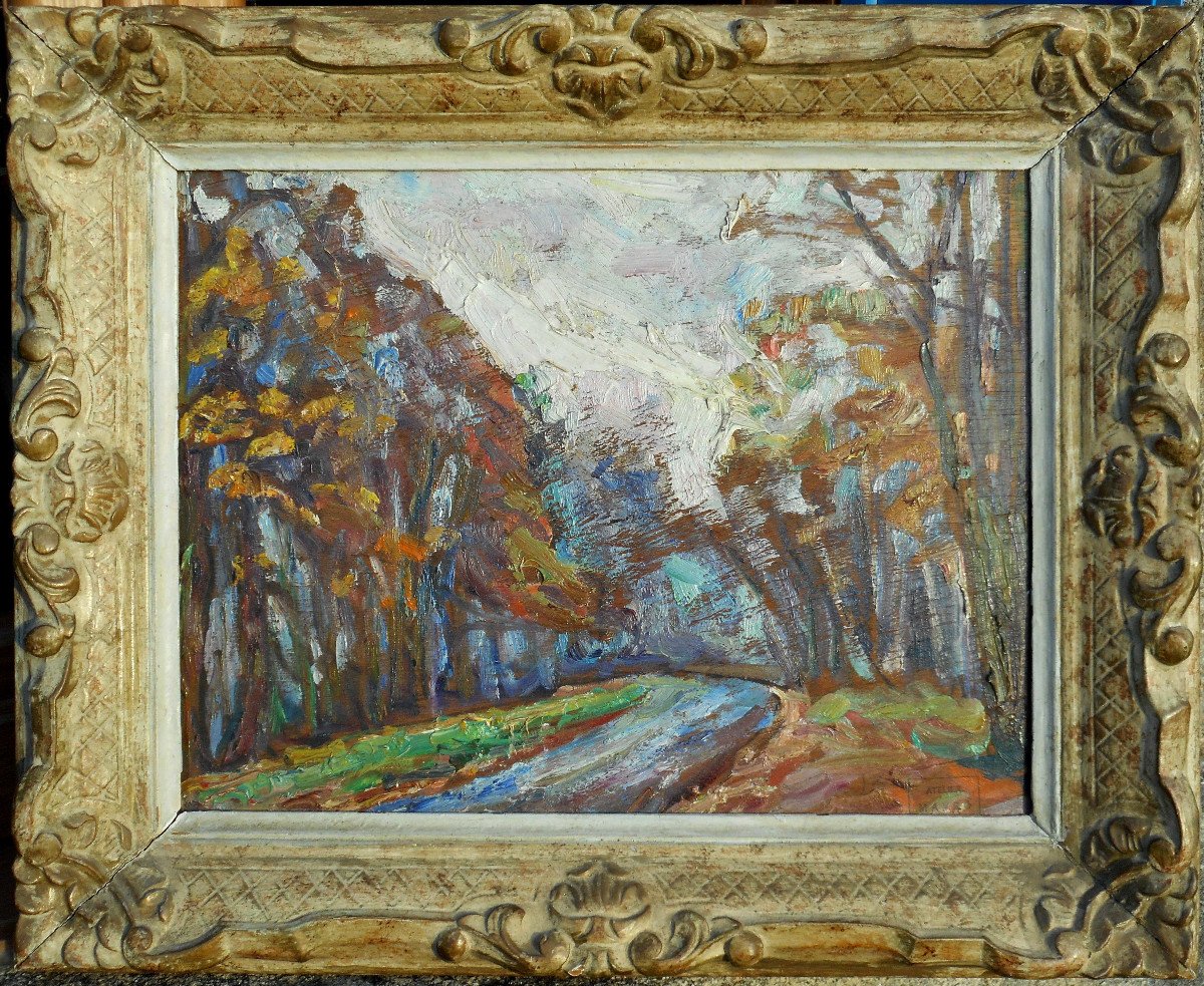 MANIA  MAVRO (1889-1969) ecole de CROZANT - forêt vraisemblablement en CREUSE