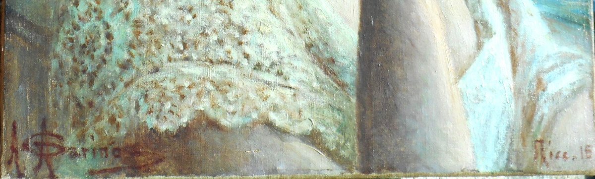 Angelo Garino (1860-1945) Hst 50.5 X 38 Cm - Nice 1915 - Portrait Of An Elegant Italy-photo-4