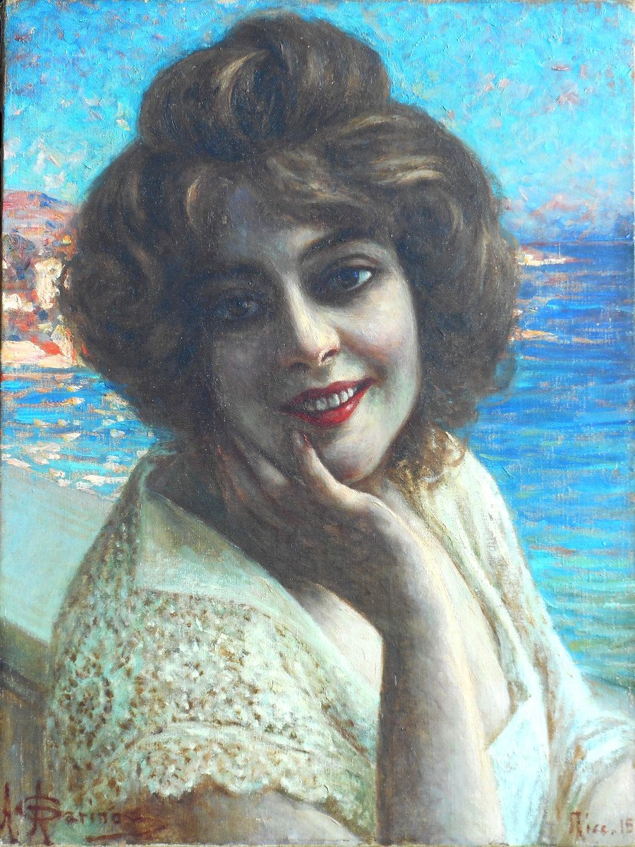 Angelo Garino (1860-1945) Hst 50.5 X 38 Cm - Nice 1915 - Portrait Of An Elegant Italy