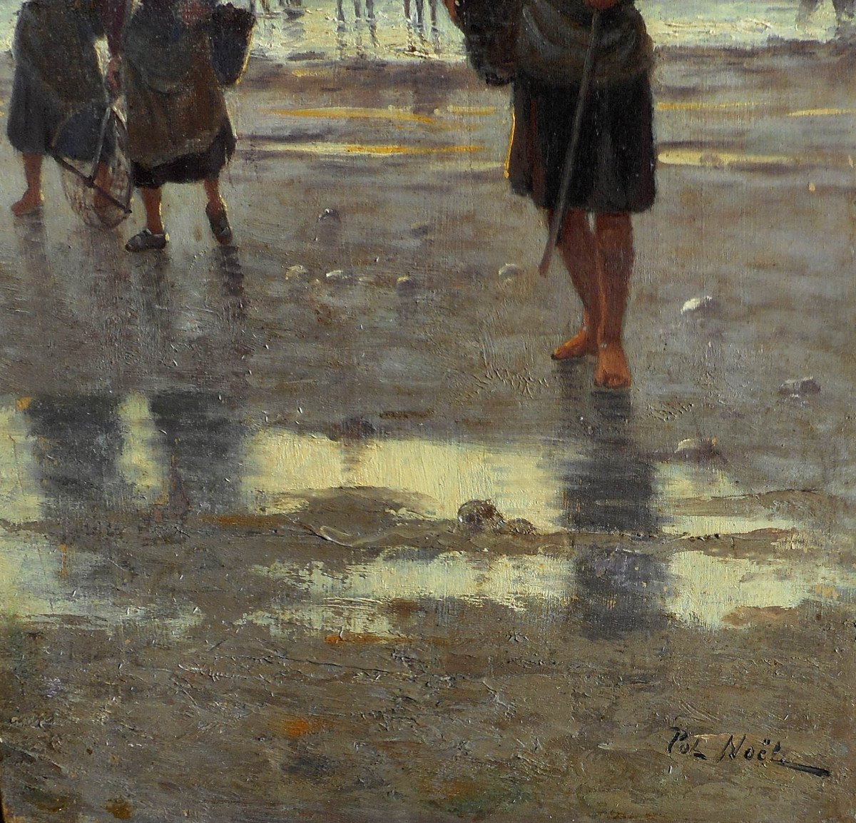POL NOEL (1850-?) les pêcheuses de crevettes-HSB 65 x 29,5 cm ( 86 x 51 cm encadrée)-photo-3