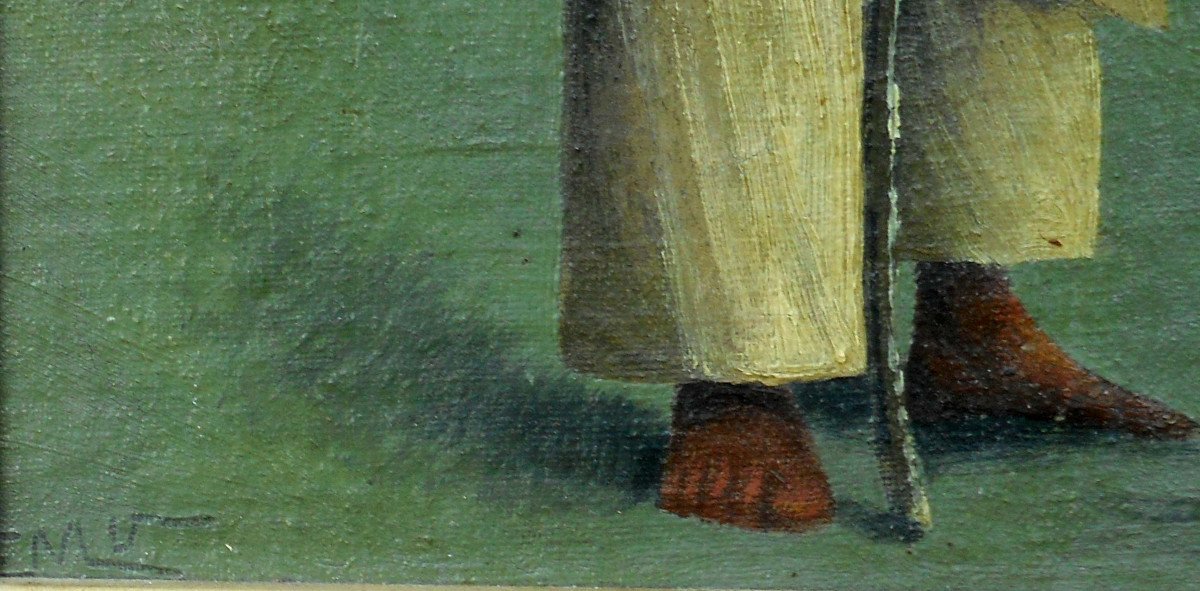 Chile, Bolivia, Peru ? Pair Of Paintings - Man And Woman In Traditional Costume - Monogrammed -photo-2