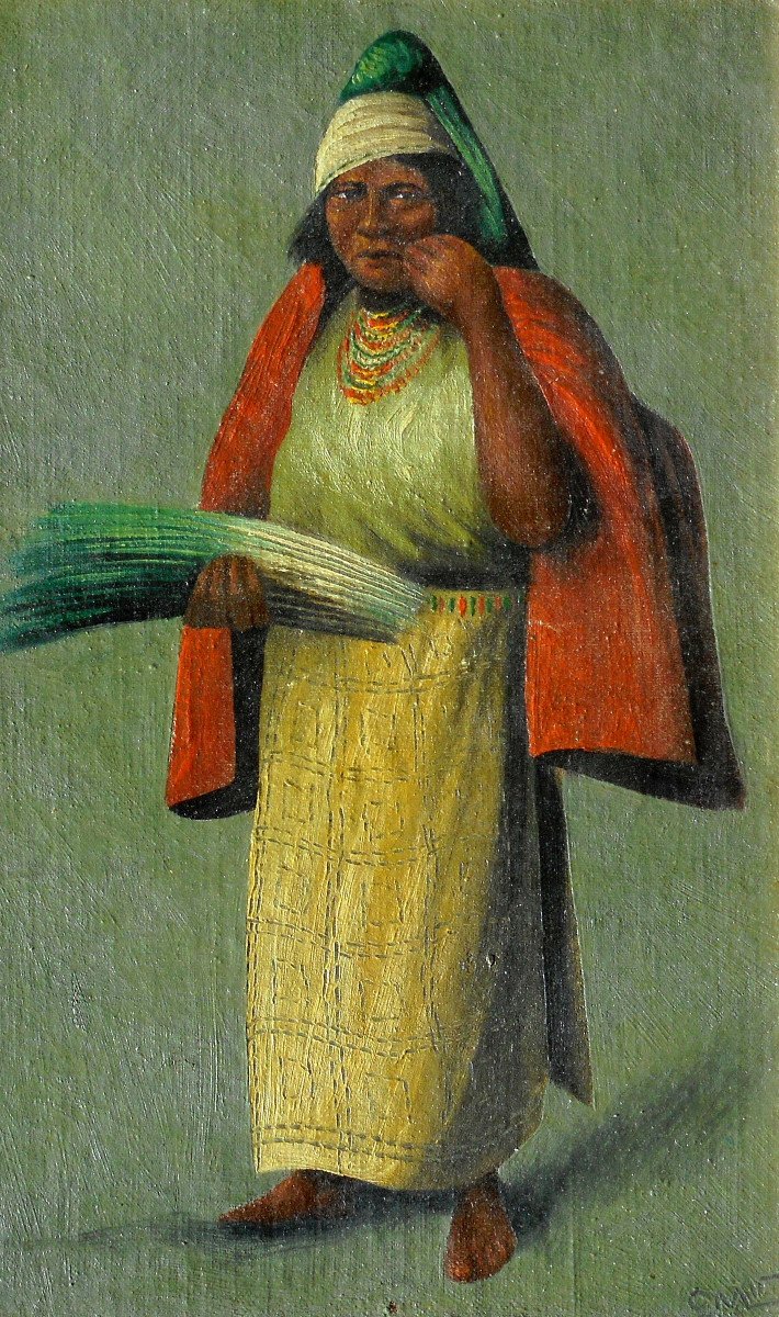 Chile, Bolivia, Peru ? Pair Of Paintings - Man And Woman In Traditional Costume - Monogrammed -photo-3