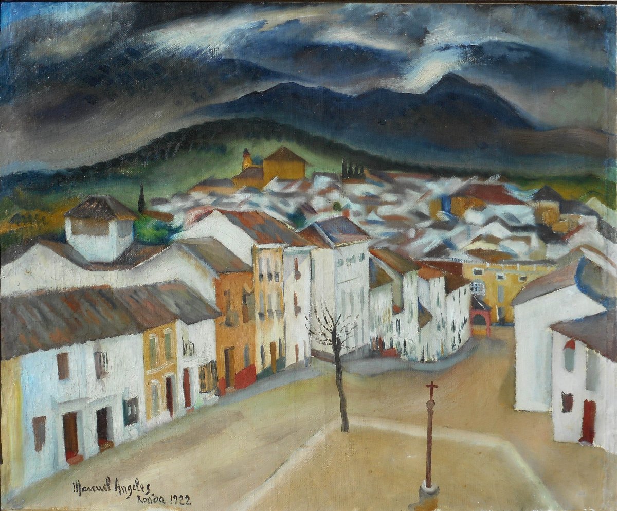 Manuel Angeles ORTIZ (1895-1984) paysage cubiste RONDA 1922 ESPAGNE ANDALOUSIE-photo-2