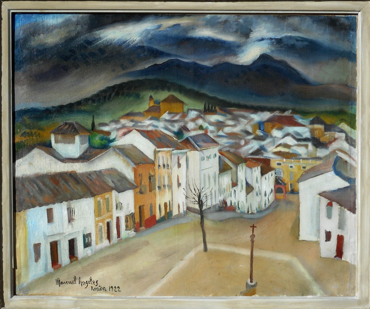 Manuel Angeles ORTIZ (1895-1984) paysage cubiste RONDA 1922 ESPAGNE ANDALOUSIE-photo-3