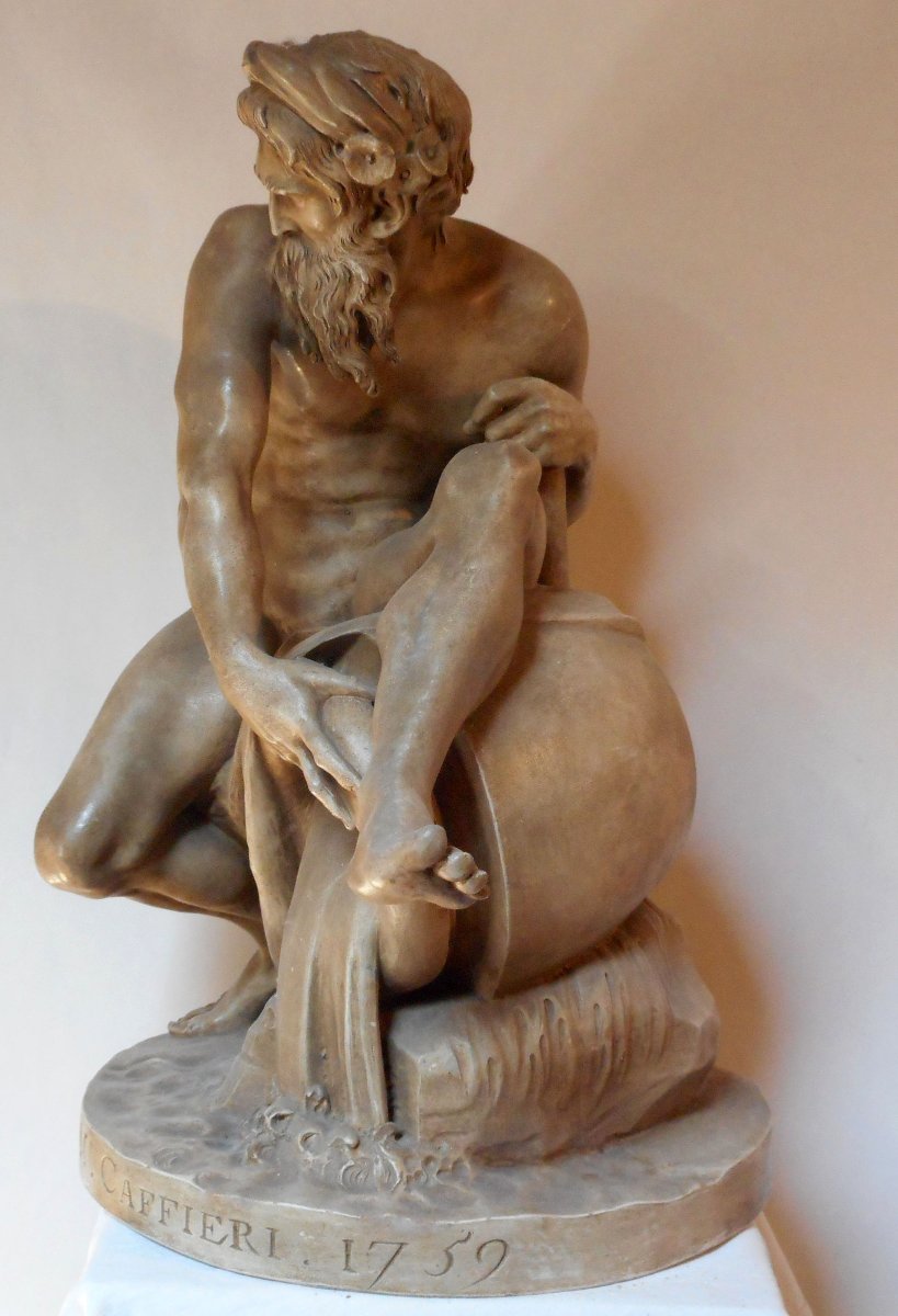 Jean Jacques CAFFIERI (1725-1792) terre cuite patinée : LE  FLEUVE 1759 -H:58 cm-photo-2