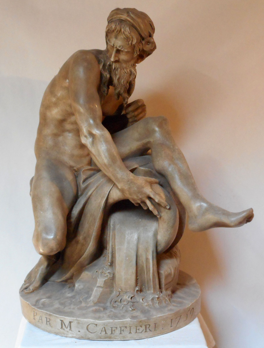 Jean Jacques CAFFIERI (1725-1792) terre cuite patinée : LE  FLEUVE 1759 -H:58 cm