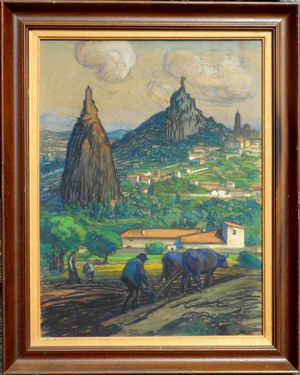 Joseph de la NEZIERE (1873-1944) LE PUY EN VELAY - technique mixte (original) sur carton-photo-2