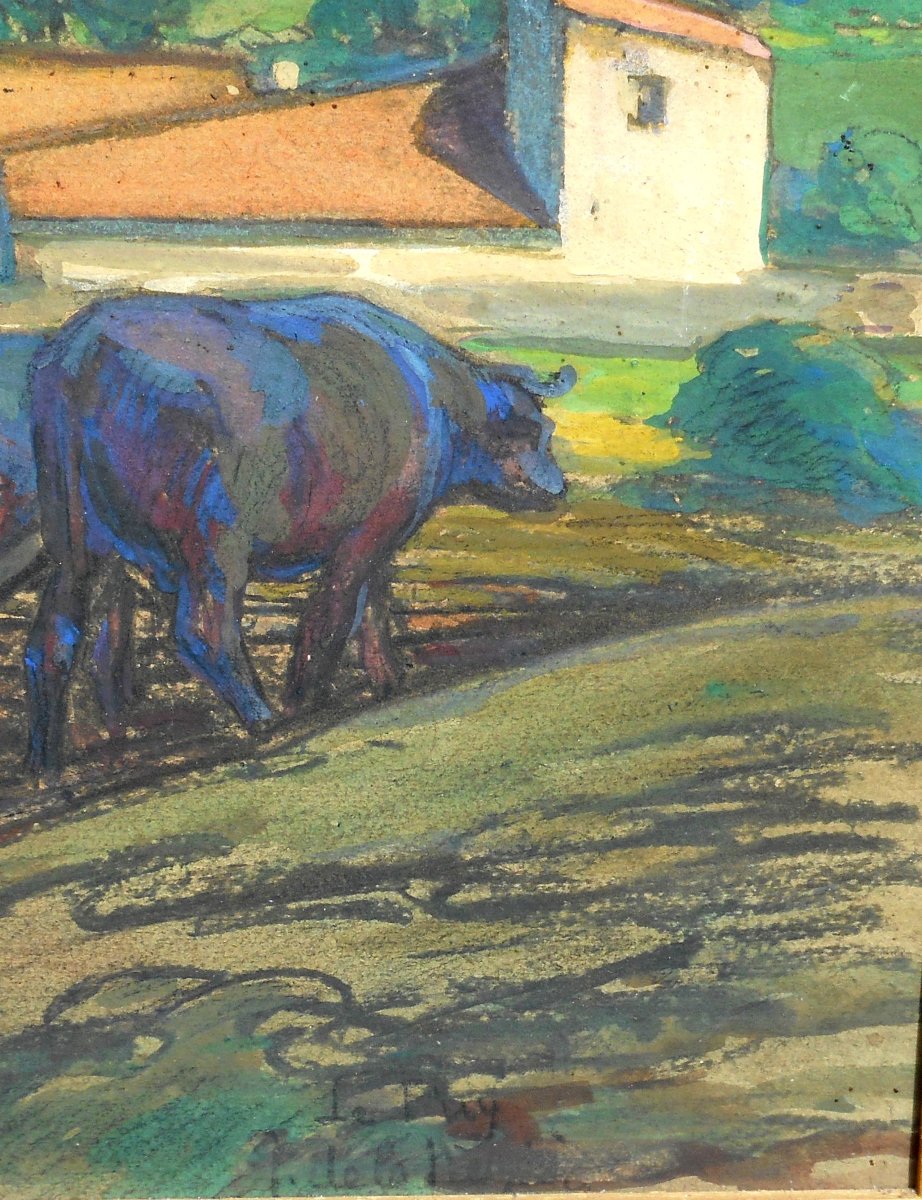 Joseph de la NEZIERE (1873-1944) LE PUY EN VELAY - technique mixte (original) sur carton-photo-4
