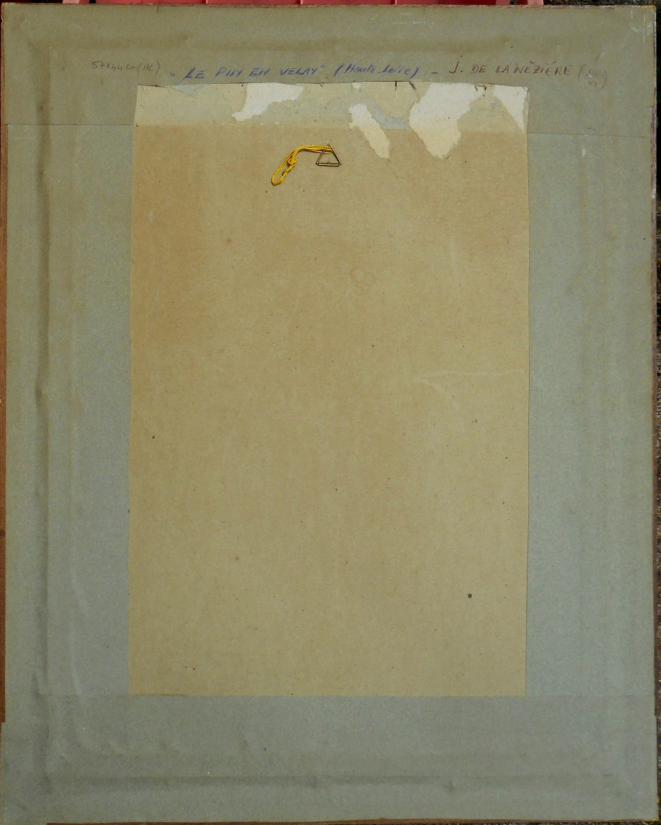 Joseph de la NEZIERE (1873-1944) LE PUY EN VELAY - technique mixte (original) sur carton-photo-1