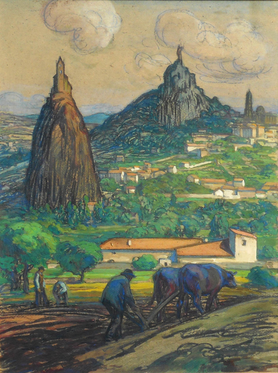 Joseph de la NEZIERE (1873-1944) LE PUY EN VELAY - technique mixte (original) sur carton