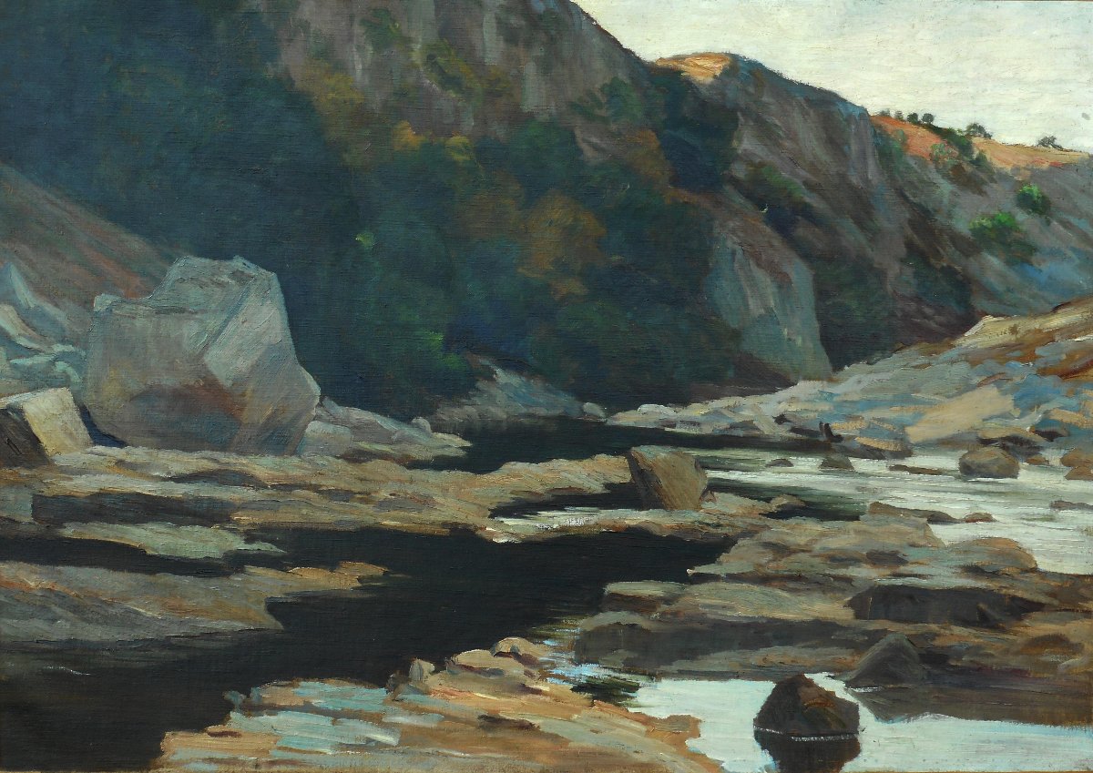 Léon DETROY ( 1859/1955) CROZANT,GUILLAUMIN , vallée de la CREUSE - HST 65 x 92 cm-photo-2