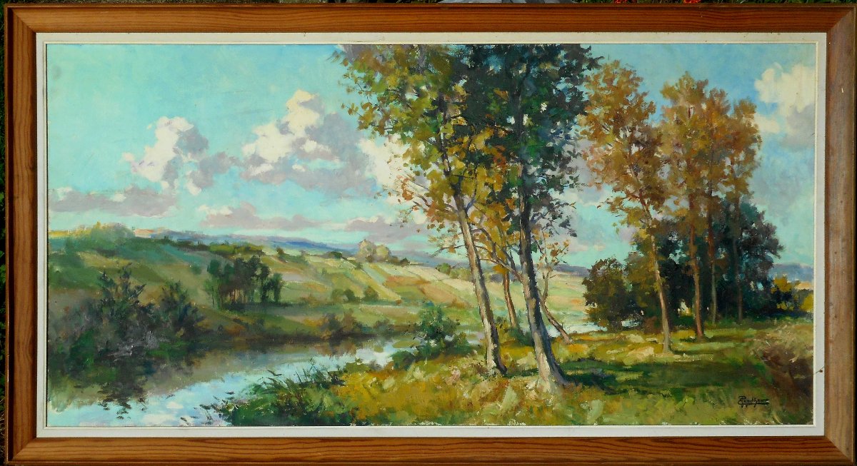 Emile PRODHON ( 1881/1974) vallée de la MARNE - HST 50 x 100 cm datée 1970-photo-2