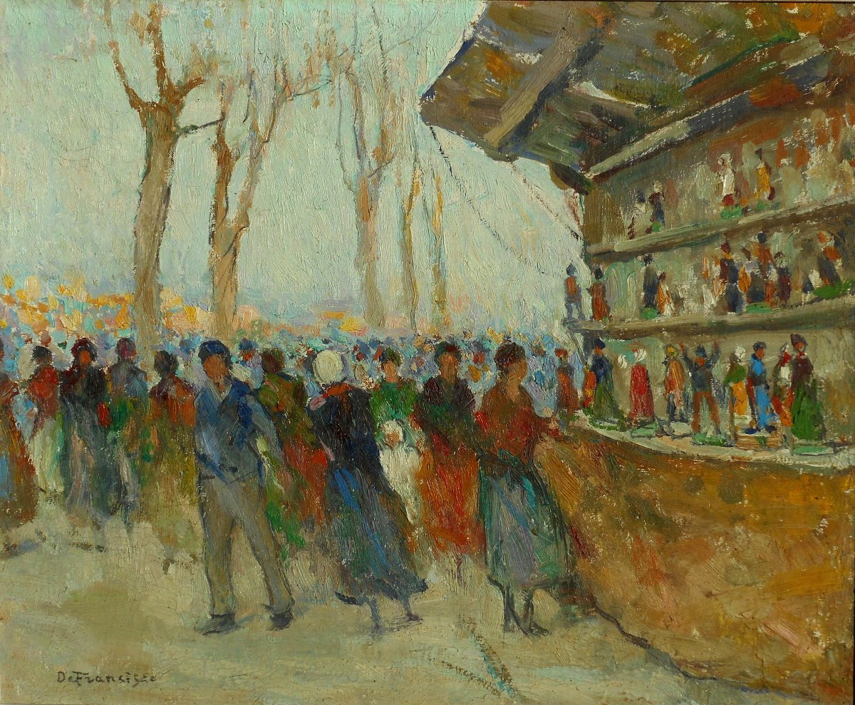Pietro DE FRANCISCO  (1873/1969)  MARSEILLE - marché aux santons -HST 38 x 46 cm-photo-2