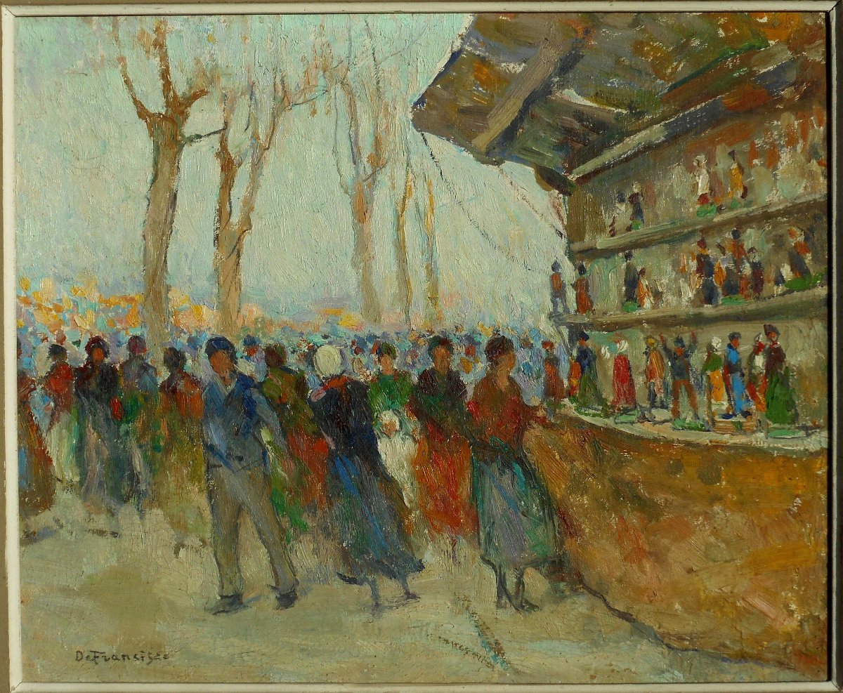 Pietro DE FRANCISCO  (1873/1969)  MARSEILLE - marché aux santons -HST 38 x 46 cm-photo-3