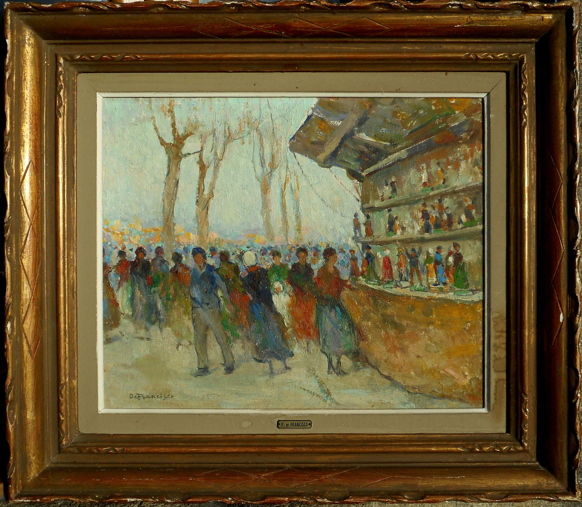 Pietro DE FRANCISCO  (1873/1969)  MARSEILLE - marché aux santons -HST 38 x 46 cm